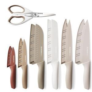 Astercook Knife Set, 13 Pieces Kitchen Knives Set with Healthy Anti-Rust Coating, Dishwasher Safe, Stainless Steel Chef Knife Sets with 6 Blade Guards, Perfect Holiday Gifts for Kitchen