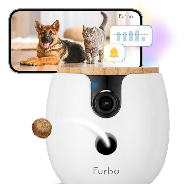 Furbo Mini 360° New Pet Camera - Unlock Smart Camera & Smart Features w/Paid Plan: Home Security & Dog & Cat Safety Alerts, Rotating Treat Dispenser w/Speaker (Subscription Required, 3mo Minimum)