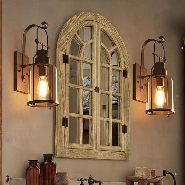 Elissposar Window Mirrors for Wall Decor -Arched Wall Mirror Farmhouse Wall Decor Wood Frame Decorative Wall Mirrors Like Window for Bedroom, Living Room, Entrance, Dining Room