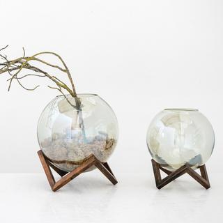 Round Glass Vase/Planter with Metal Stand