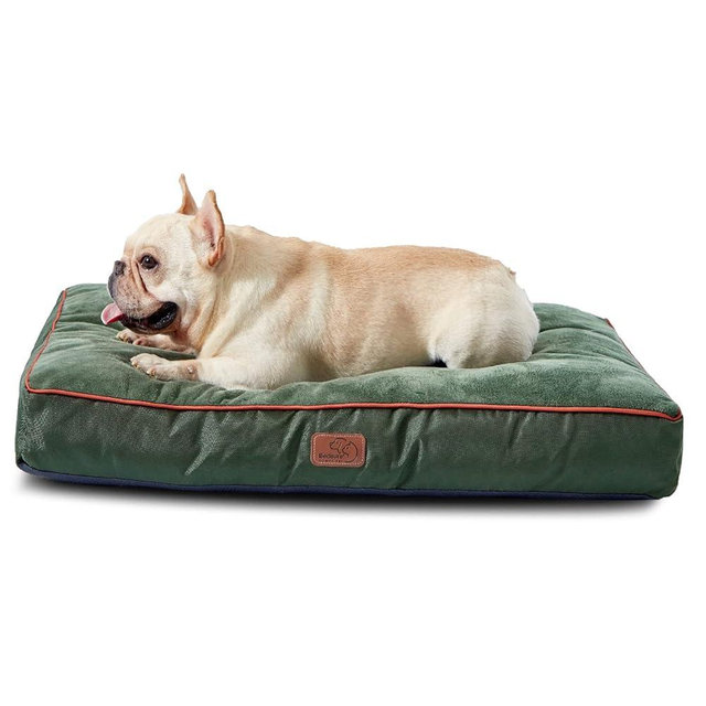 Bedsure Waterproof Dog Beds for Meidum Dogs - 4 inch Thick Up to 50lbs Medium Dog Bed with Removable Washable Cover, Pet Bed Mat Pillows, Dark Green
