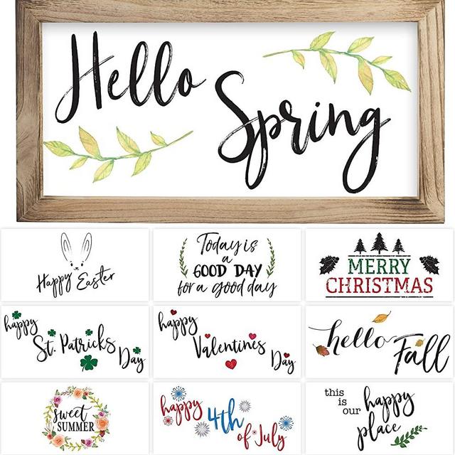 Farmhouse Wall Decor Signs With 10 Interchangeable Sayings – Perfect For Spring and Summer Decoration - Beautiful 9X17” Rustic Wood Picture Frame with 10 Designs – Easy To Hang Spring Decor For Your Home