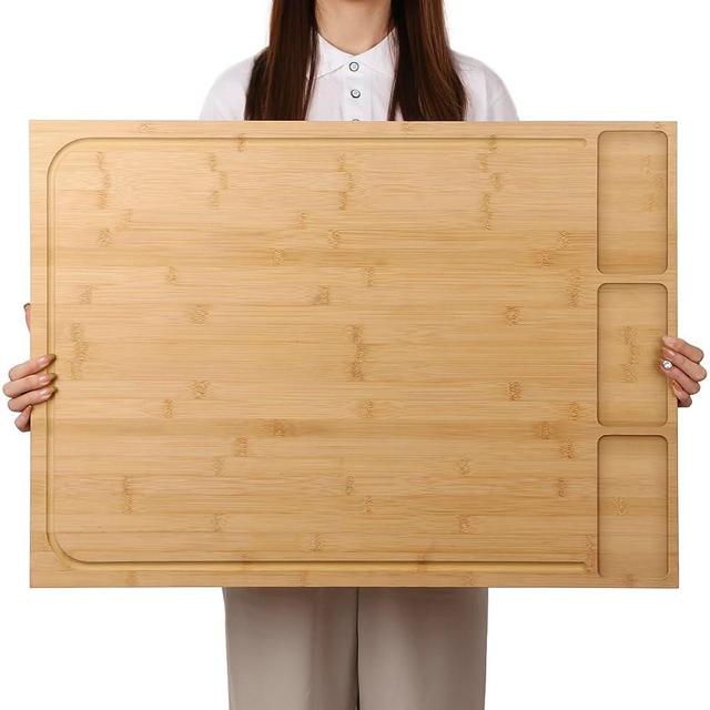 30 x 21 in Extra Large Bamboo Cutting Board and Stovetop Cover, Stove Top Cover Chopping Board with Detachable Legs and Juice Groove, Protector Board for Restaurant Kitchen Counter & Sink