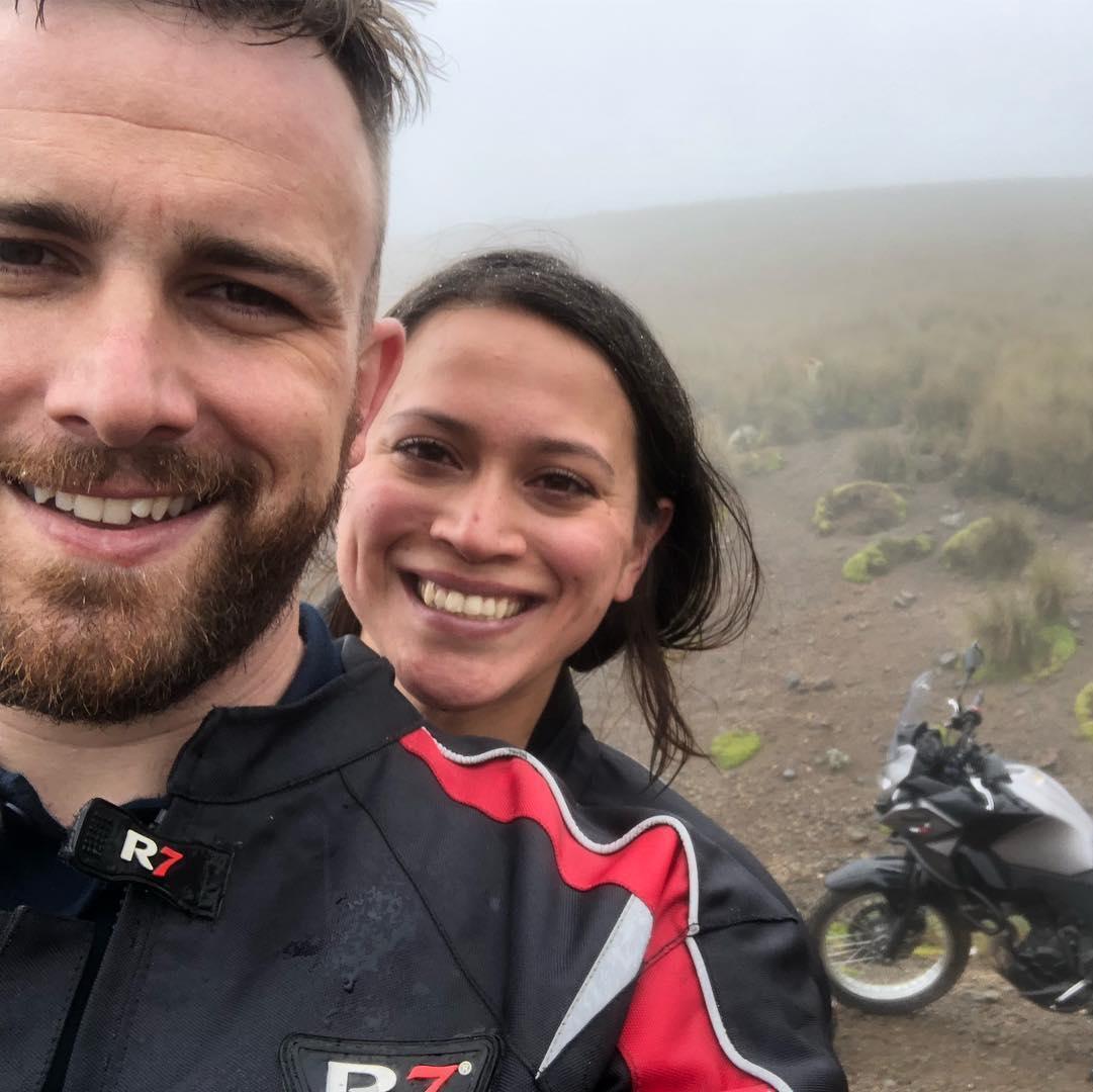 One of our many moto adventures. We took this tiny motorcycle (carrying both of us) up a 14,000-foot volcano and got stuck in a snow/hail storm...in August!