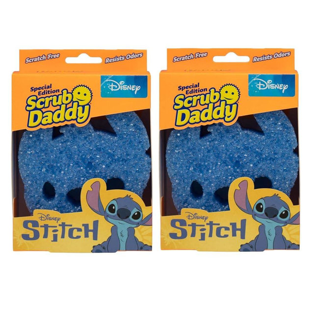 Scrub Daddy Disney Stitch Dish Sponge Twin Pack, Smiley Face Sponges for Cleaning & Washing Up - Kitchen Non Scratch Scourers with FlexTexture Firm & Soft Scrubbing, Dishwashing Scrubber