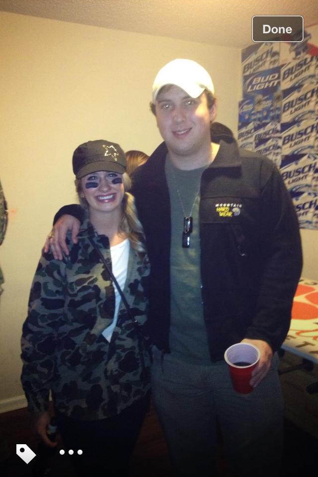 Warren showed up to the pre-game with a 24-pack case of Natty Light, decked out in military gear. The saga continues with the next picture...