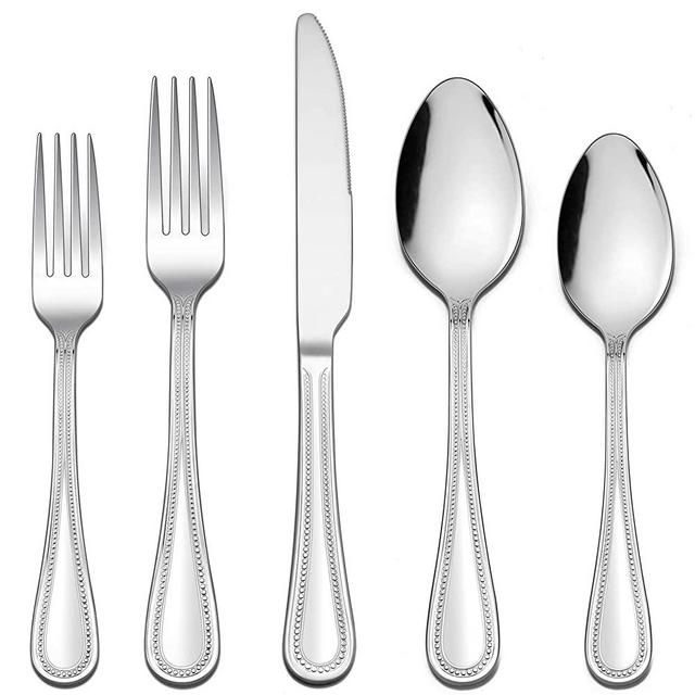 LIANYU 40-Piece Silverware Set, Stainless Steel Flatware Set for 8, Modern Eating Utensils with Pearled Edge, Cutlery Tableware for Home Kitchen Restaurant Party, Mirror Finished, Dishwasher Safe