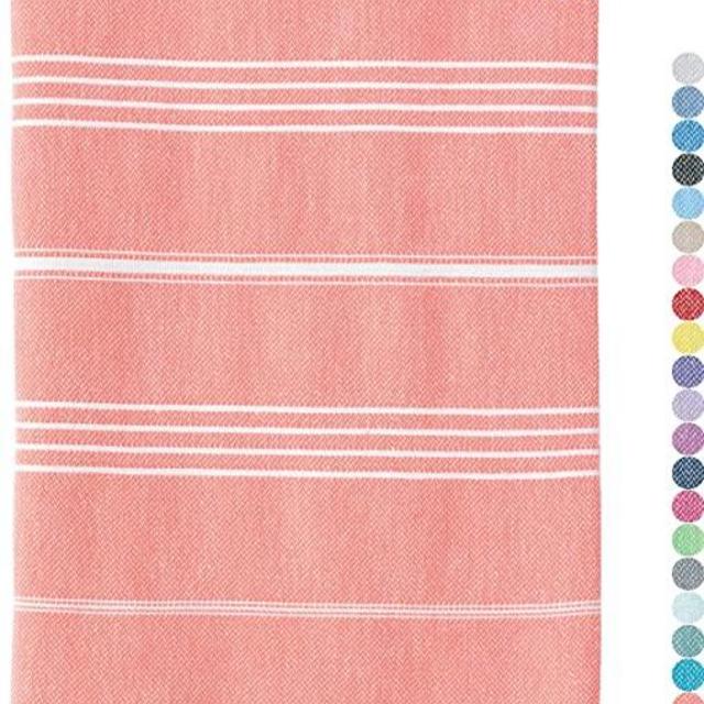 WETCAT Original Turkish Beach Towel (39 x 71) - Prewashed Peshtemal, 100% Cotton - Highly Absorbent, Quick Dry and Ultra-Soft - Washer-Safe, No Shrinkage - Stylish, Eco-Friendly - [Dark Coral]