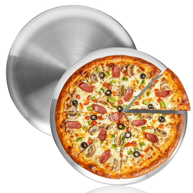 YeKuKing 13.5 Inch Pizza Pans for Oven 2 Pack Stainless Steel Baking Sheet Round Plates for Cake Pie and Salad Pizza Steel Tray Oven Dishwasher Safe & Easy Clean