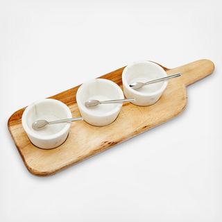 Wood Board with 3 Marble Dip Bowls