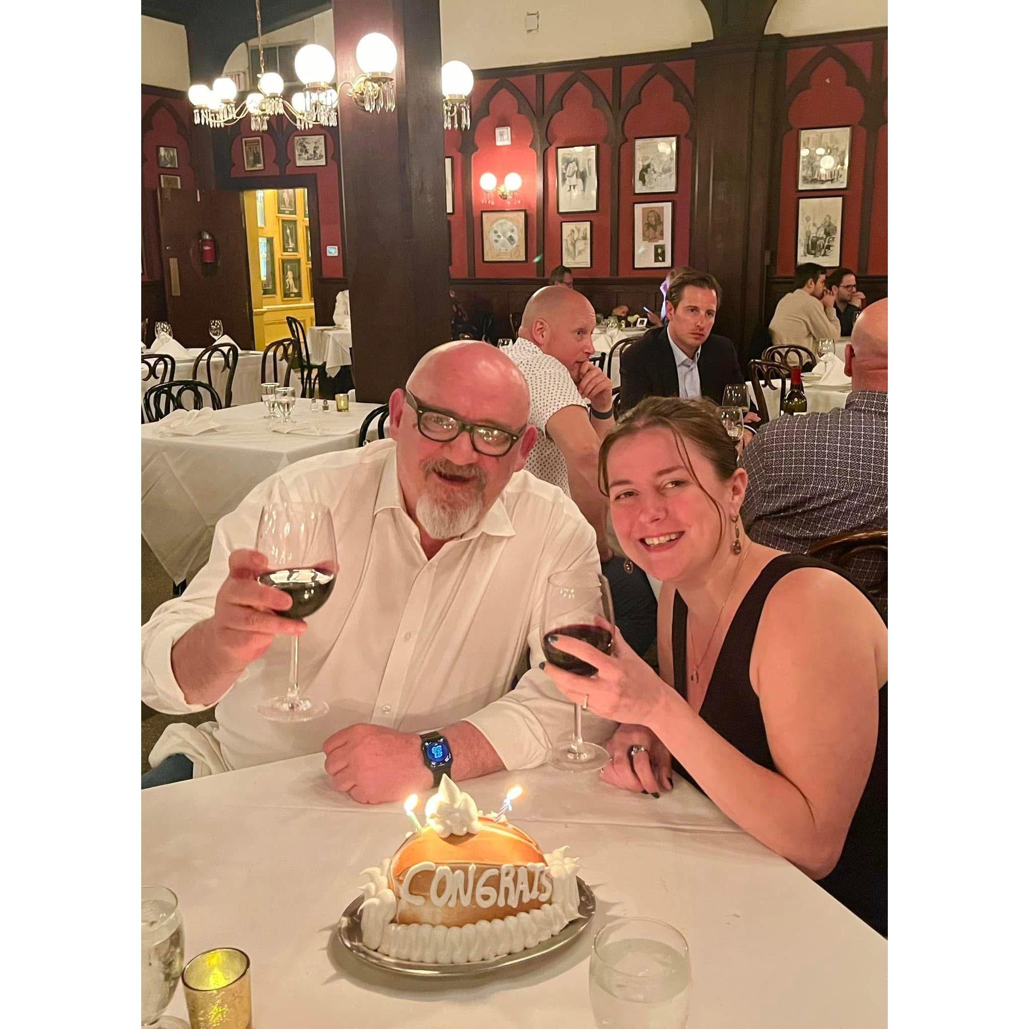 The waiters brought us a Baked Alaska "Congrats!" after we got engaged