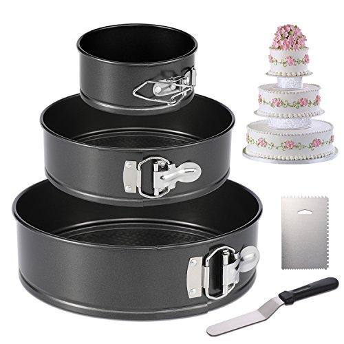 Hiware Springform Pan Set of 3 Non-stick Cheesecake Pan, Leakproof Round Cake Pan Set Includes 3 Piece 4" 7" 9" Springform Pan, Icing Spatula and Icing Smoother
