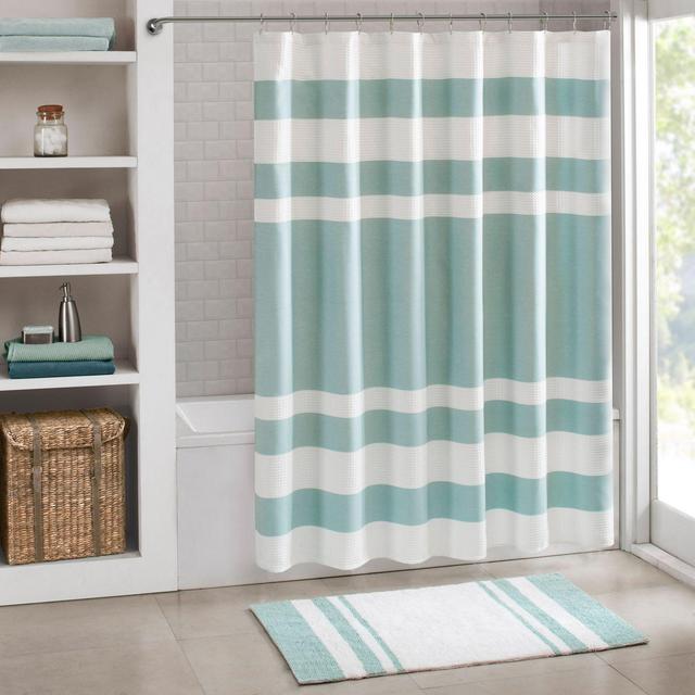 Madison Park 72-Inch x 72-Inch Spa Waffle Shower Curtain in Aqua