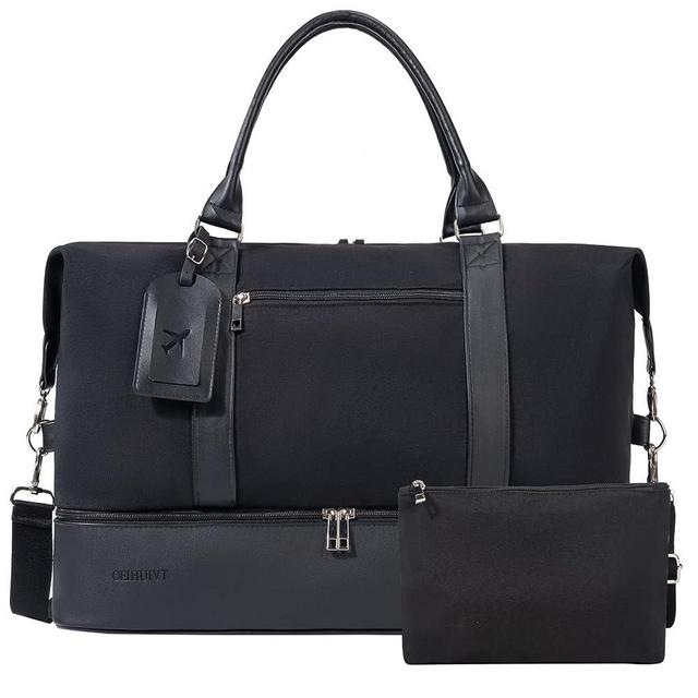 Weekender Bags For Women With Shoe Compartment Large Capacity Travel Overnight Bags Perfect For Travel/Gift (Black)