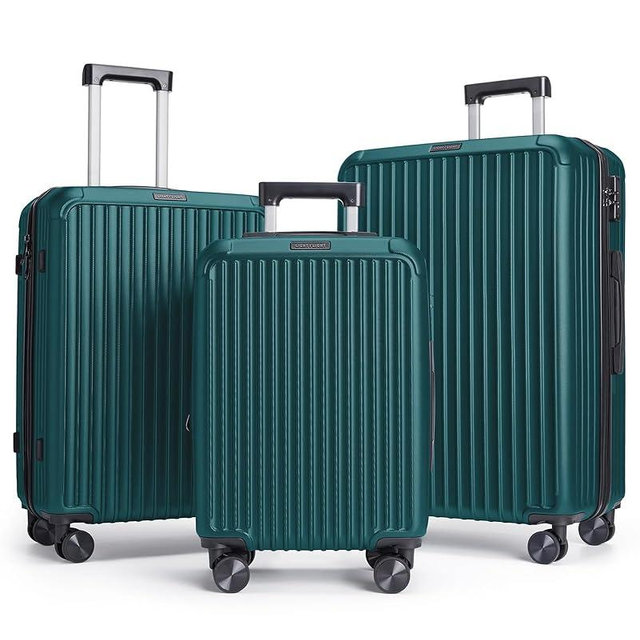 LIGHT FLIGHT Luggage Sets, Durable Hard Shell 3 Piece Set Suitcase with Spinner Wheels, Hardside Lightweight Luggage set with TSA Lock, Large Travel Luggage Set (20" 24" 28"),Fresh Ink Green