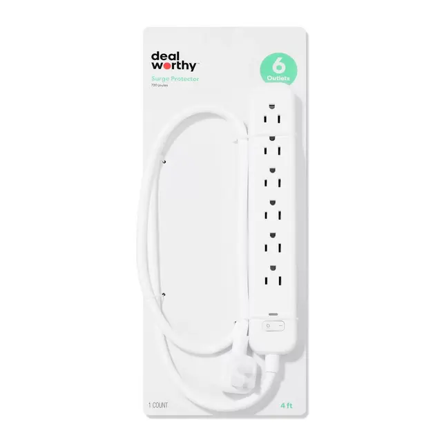 6-Outlet Surge Protector with 4' Extension Cord 720J - dealworthy™ White