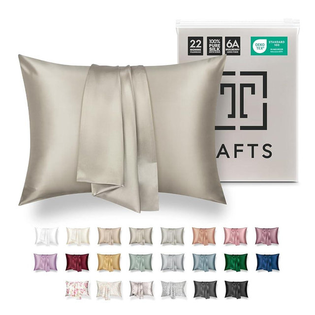 TAFTS 22mm 100% Pure Mulberry 6A Silk Pillowcase for Hair & Skin with Envelope Closure, No Zipper, Cooling, Natural, Organic, Double Sided Pillow Case (Taupe, Queen 20"x30" 1pc)