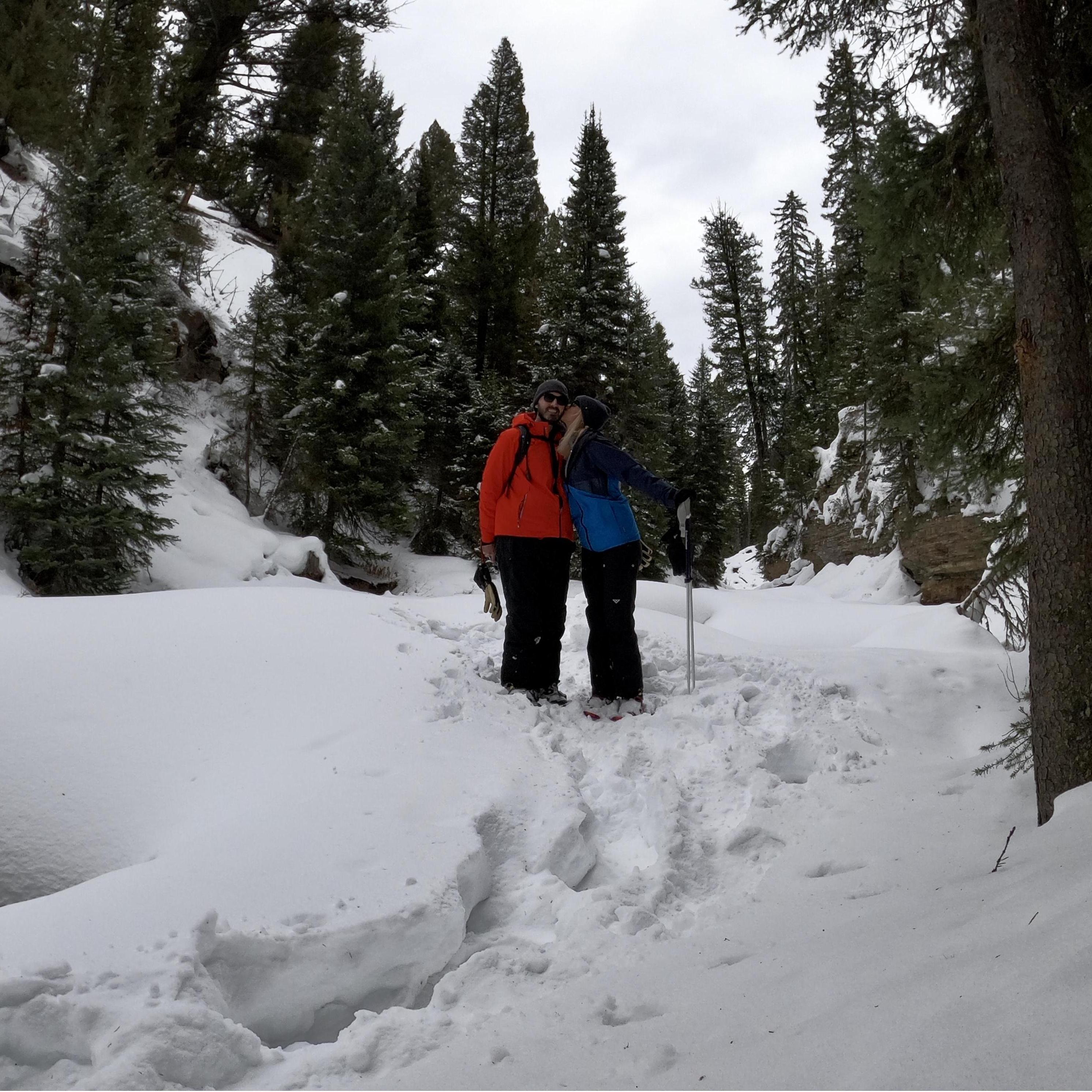 February 26th, 2020 - Getting engaged while snowshoeing at Ousel Falls in Big Sky, Montana