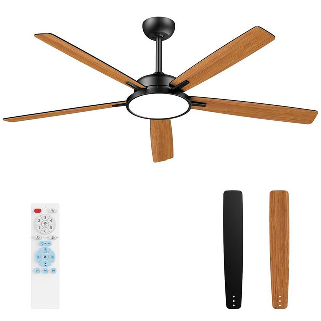 TALOYA Large Ceiling Fans with Lights and Remote, Reversible Quiet DC Motor, 6 Speeds, 3CCT, Dimmable, 62 inch Black Modern Ceiling Fan for Patios, Living room, Bedroom, Farmhouse, Indoor, Outdoor