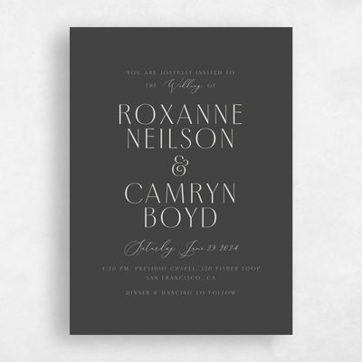 Dark Charcoal, Grey Wedding Invitation - Paloma Portrait