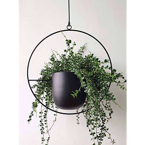 RISEON Boho Black Metal Plant Hanger,Metal Wall and Ceiling Hanging Planter, Modern Planter, Mid Century Flower Pot Plant Holder, Minimalist Planter for Indoor Outdoor Home Decor (Style A)