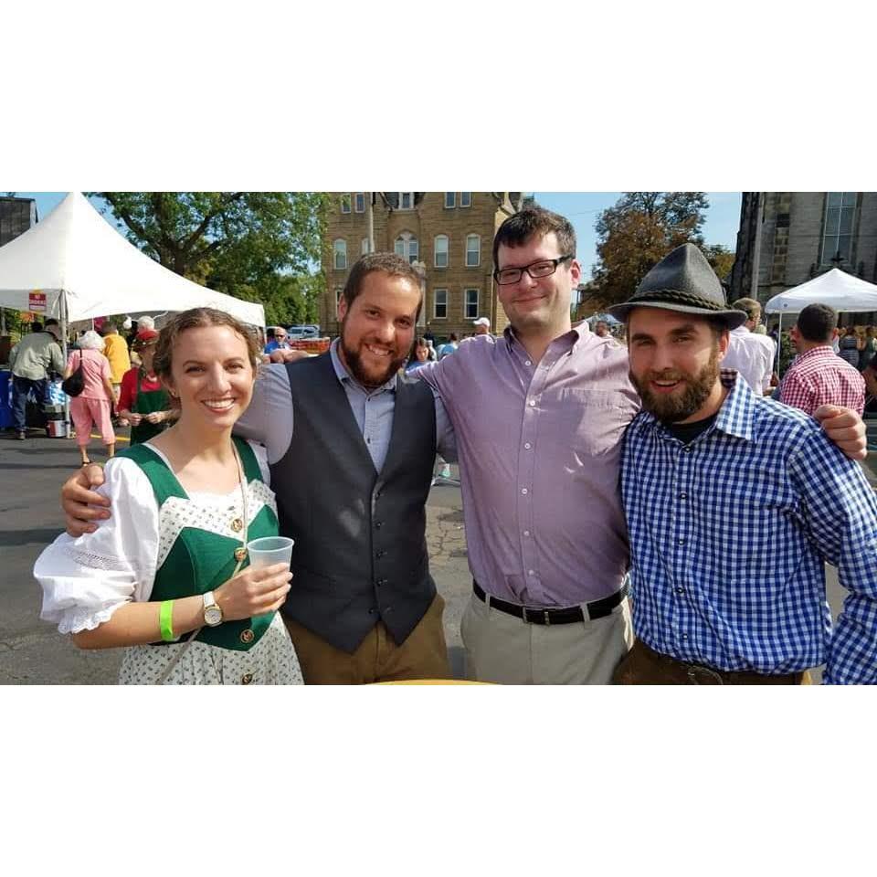 At the St. Joseph Oktoberfest in Detroit with groomsmen Zach Smith and Stefan von Bulow; September 2019.
