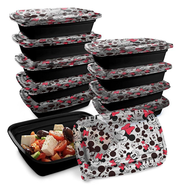 Disney Meal Prep Containers - 20-Piece Reusable Food Containers with Lids - Freezer, Microwave & Dishwasher Safe - Featuring Mickey & Minnie, Lilo & Stitch