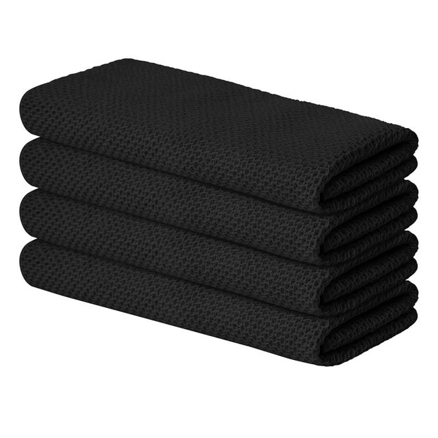 Artoid Mode 100% Cotton Black Waffle Weave Kitchen Dish Cloths, 13x28 Inch Ultra Soft Absorbent Quick Drying Kitchen Dish Towels Set of 4