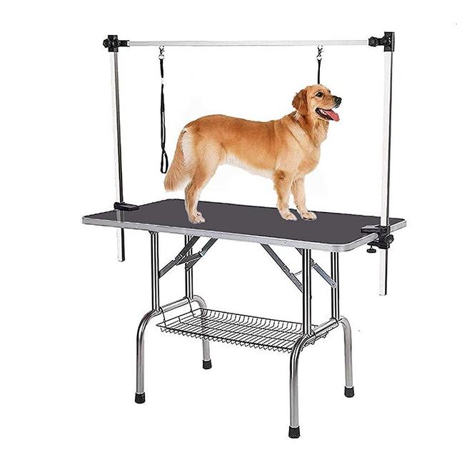 Rhomtree 46" Professional Adjustable Pet Grooming Table Heavy Duty with Arm & Nosse & Mesh Tray for Large Dog Cat Shower Table Bath Station, Maximum Capacity Up to 300 LBS (Black 46 inch)