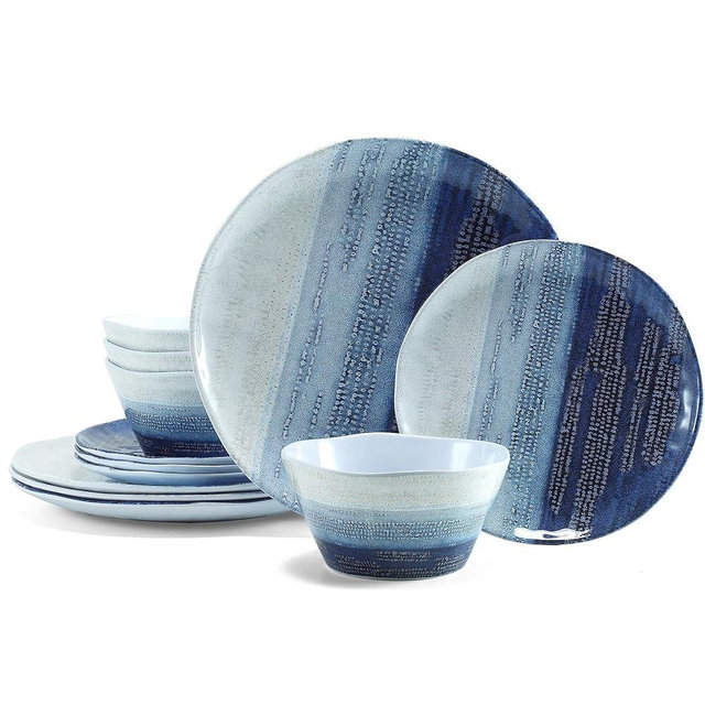 Artworld 12PCs Melamine Dinnerware Sets for 4,Outdoor Dinnerware for RV, Camping and Other Outside Scenes, Lightweight,Nonbreakable,Dishwasher Safe (Blue Ocean)