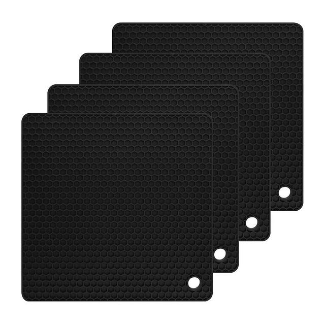Nstezrne Silicone Trivets for Hot Pots and Pans, Multi-Use Heat Resistant Mats for Countertop Set of 4 Black