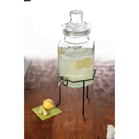 Gibson Home Antiqua Bay 3-Piece Glass Beverage Dispenser, Handcraft with Wire Stand