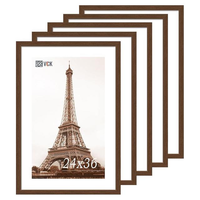 VCK 24x36 Brown Poster Frame 5 Pack, Solid Wood Picture Frame with Exclusive Wood Grain, Wall Mounting Hanging
