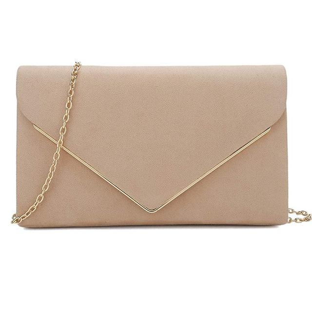 Charming Tailor Faux Suede Clutch Bag Elegant Metal Binding Evening Purse for Wedding/Prom/Black-Tie Events