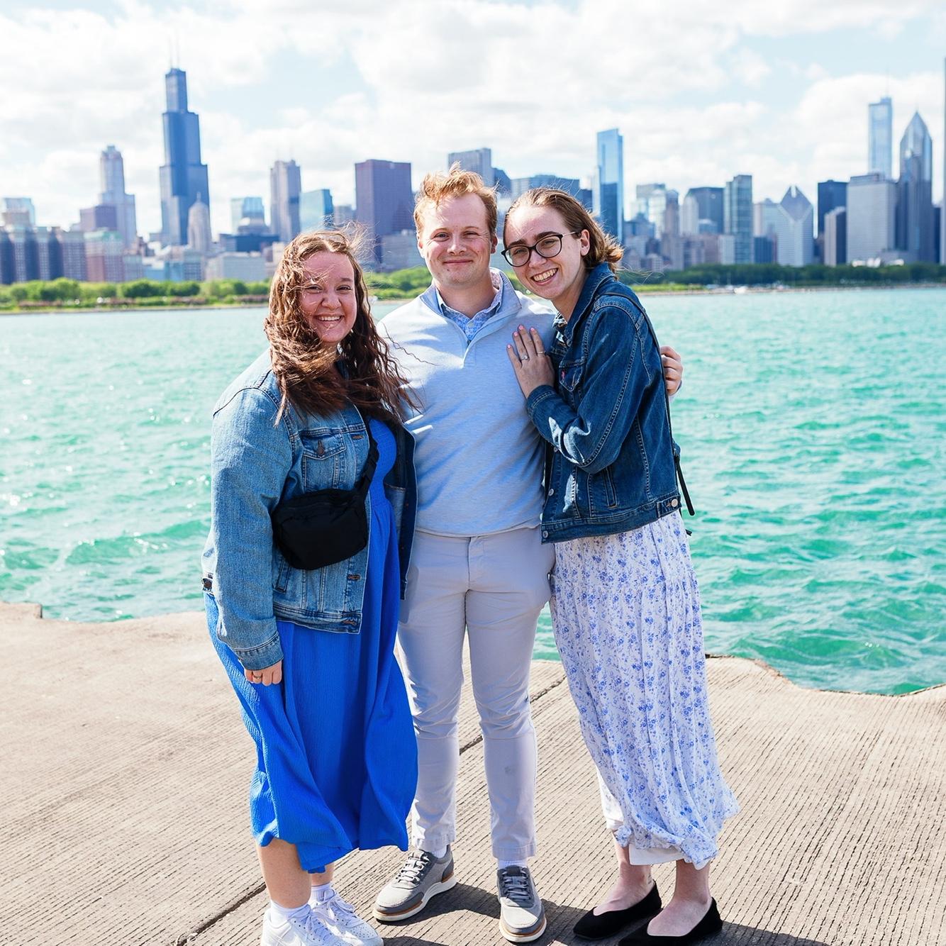 One of the beautiful engagement photos Sean's Aunt Tracy took of the couple after the proposal. The couple stands with Ally Germ (Maid of Honor).