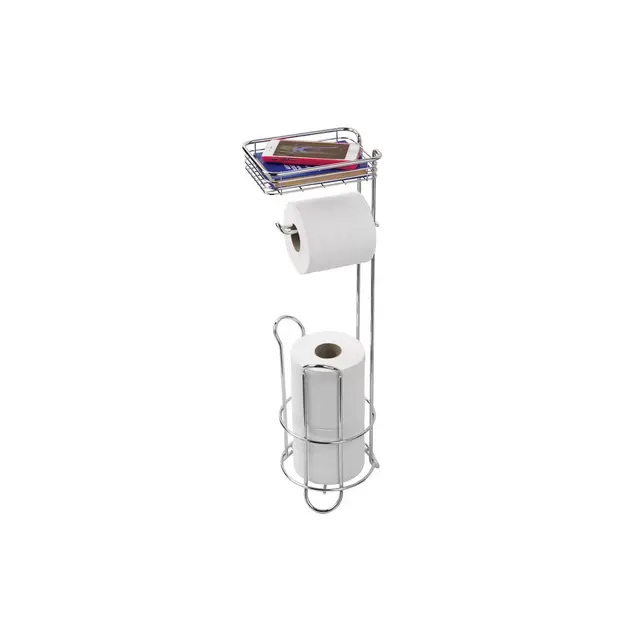 iDESIGN Classico Roll Stand Plus with Shelf Chrome: Freestanding Tissue Dispenser, 24" Height, 7.25" Width