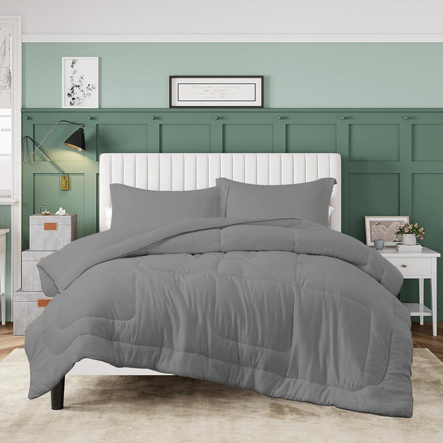 Peace Nest 3 Piece Reversible Silky Luxury Soft Satin Comforter with 2 Satin Pillowcases, Black, King