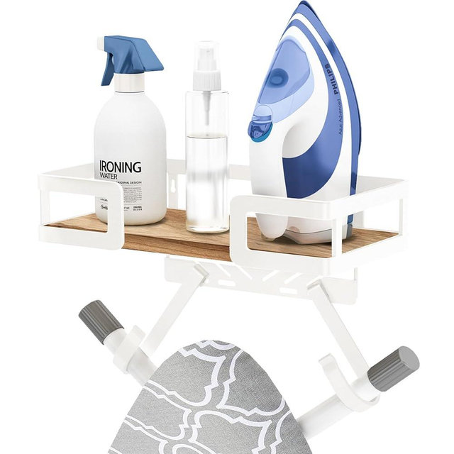 Ironing Board Holder Wall Mount, Iron Board Wall Hanger, Sewing, Laundry Room Organization, White, T&V Shaped Space Saving Iron Holder for Laundry Room Decor and Accessories, Organization and Storage