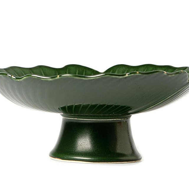 KuJaRen Ceramic Fruit Bowl for Kitchen Counter, Decorative bowl, Pedestal bowl, Footed bowl, Modern fruit bowl, Large fruit bowl, Decorative bowls for home décor, Green fruit bowl, 8.5 ""