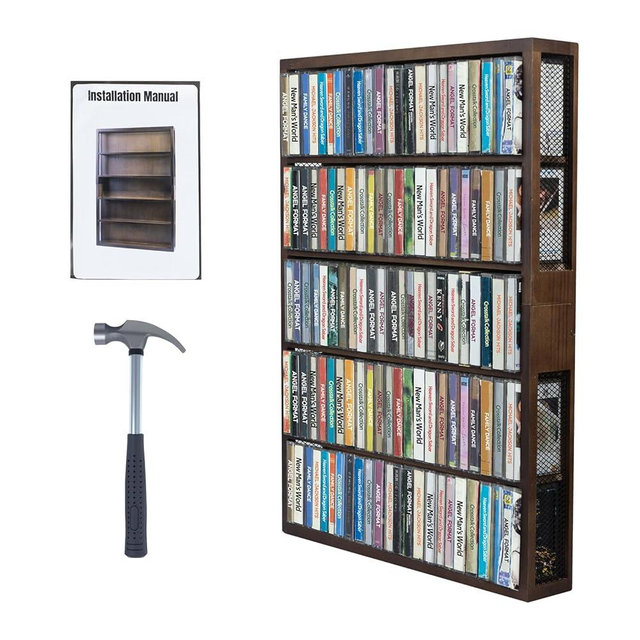 Wooden Cassette Tape storage Rack,Large Storage,Hold up to 115 cassette tapes,Wall Mountable,17 * 25.4 * 2.75 inches,Perfect for Cassette Collections,wire mesh on both sides,Rustic
