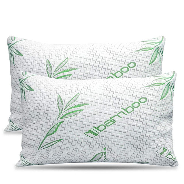 2 Pack King Size Bamboo Pillow, Memory Foam Pillows for Sleeping, Adjustable Bamboo Pillow Set for Back, Stomach, Side Sleeper - Washable and Removable Case, King (Pack of 2)