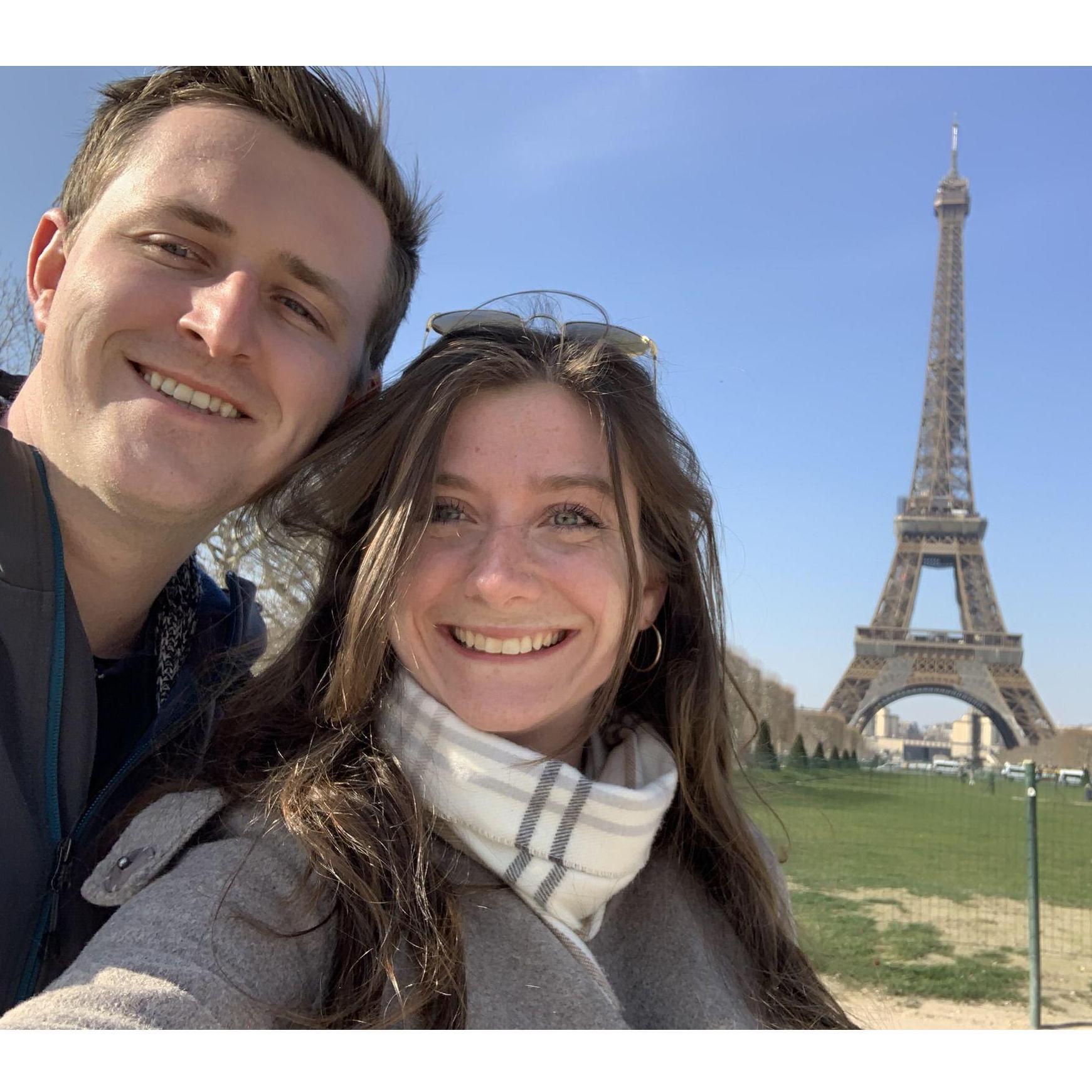 We had a 10-hour layover in Paris on our trip to Italy, so we got to stop for a quick picture at the Eiffel Tower!