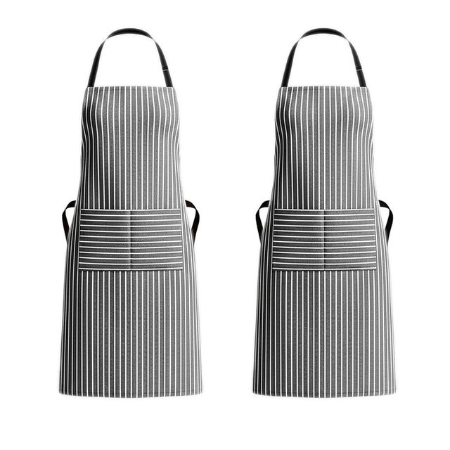 PurpleEssences Striped Adjustable Kitchen Aprons with 2 Pockets, Cotton - Soft Durable for Home or Restaurant for Men & Women