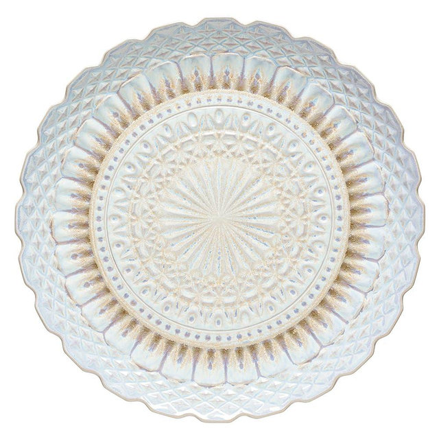 Costa Nova Ceramic Stoneware 16'' Round Platter - Cristal Collection, Nacar | Microwave, Dishwasher, Oven & Freezer Safe Dinnerware | Food Safe Glazing | Restaurant Quality Serveware