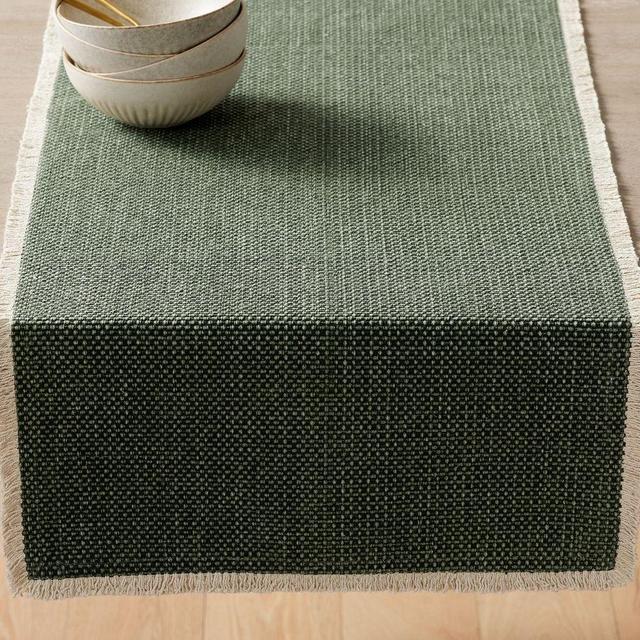 Mason Cotton Fringe Table Runner - Evergreen