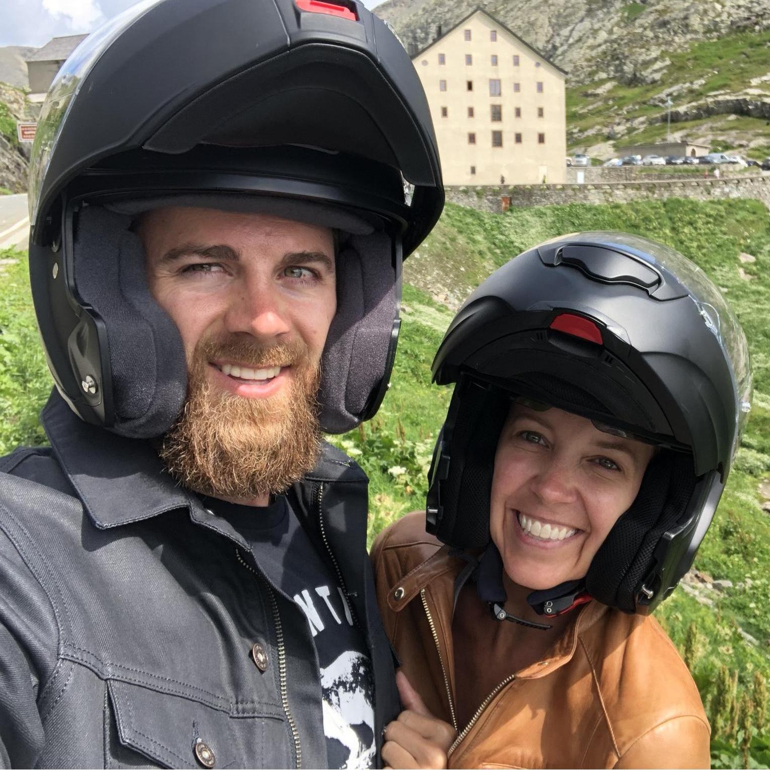 Taking a break from the road at the St Bernard Pass between Switzerland and Italy 2018.