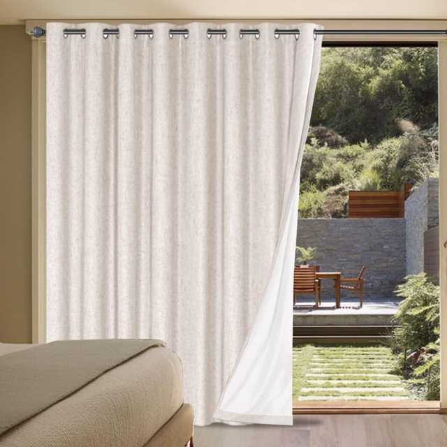 H.VERSAILTEX Linen Blackout Curtains Durable Thick Textured Linen Look 100% Blackout Patio Door Curtain, Anti Rust Grommet Extra Wide Sliding Glass Door Curtains, W100 x L84 inch- Ivory