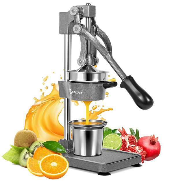 Shcazhcx Heavy Duty Cast Iron Pomegranate & Citrus Juicer, Extra Powerful Manual Hand Press, High Yield Lemon Orange Squeezer with Stainless Steel Cup, Commercial Grade Juice Press