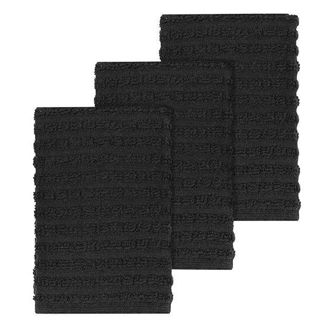 Ritz Royale Collection 100% Combed Terry Cotton, Highly Absorbent, Kitchen Dish Cloth Set, 13-3/4" x 12", 3-Pack, Solid Black