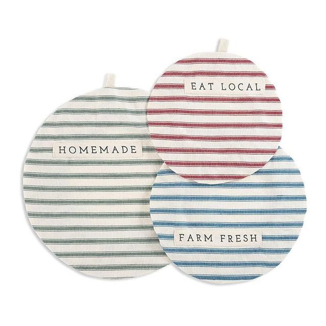 Homemade Stripe 11 x 11 Cotton Linen Fabric Plate Serving Dish Covers Set of 3